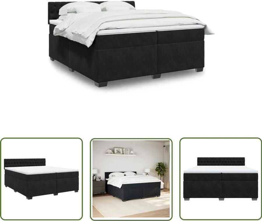 VidaXL Slaapcomfort Boxspring met matras fluweel zwart 200x200 cm Boxspringbed Fluweel Bed Tweepersoons Bed