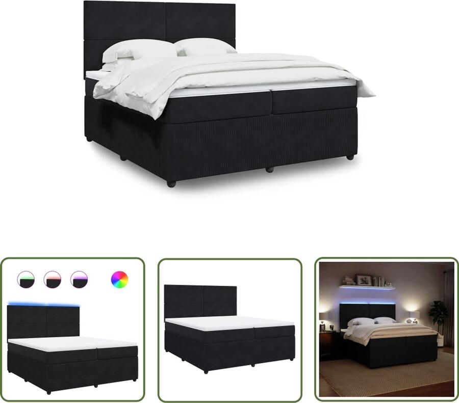 VidaXL Slaapcomfort Boxspring met matras fluweel zwart 200x200 cm Boxspringbed Fluweel Zwarte Boxspring