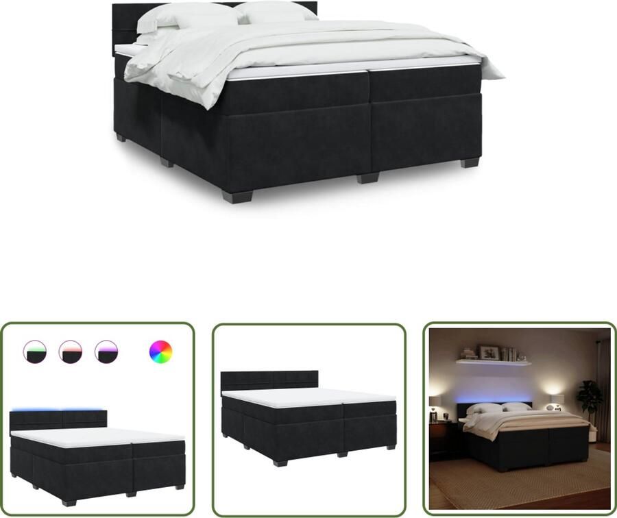 VidaXL Slaapcomfort Boxspring met matras fluweel zwart 200x200 cm Fluweel Bed Led Verlichting Boxspring Kopen