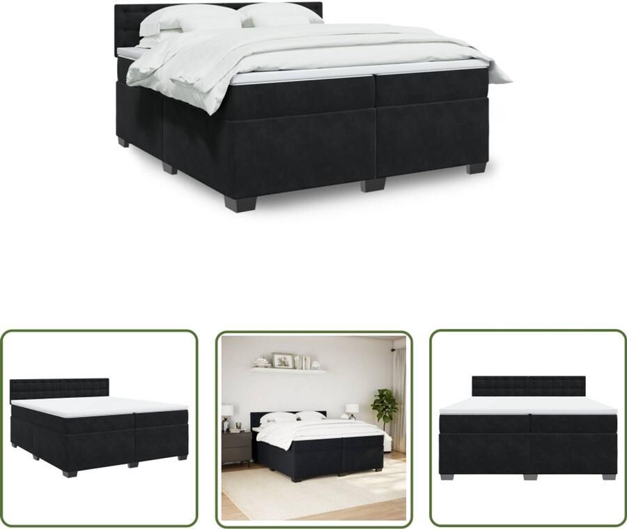 VidaXL Slaapcomfort Boxspring met matras fluweel zwart 200x200 cm Fluweel Bed Tweepersoons Bed Groot Bed