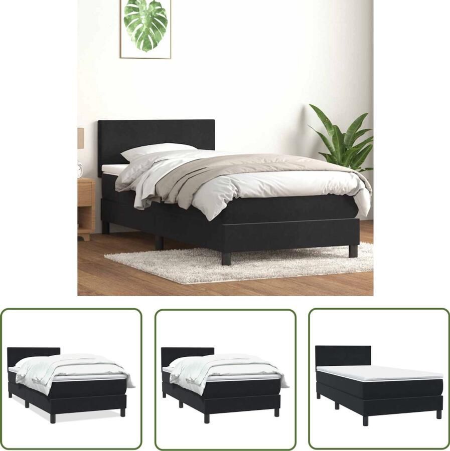 The Living Store Boxspring met matras fluweel zwart 80x220 cm Boxspring Slaapcomfort Fluweel Pocketvering Hoofdbord