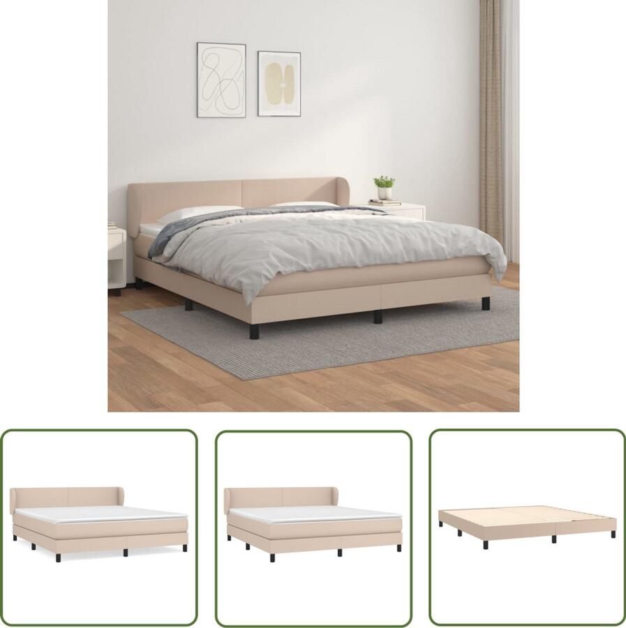 VidaXL Boxspring Kunstleer Cappuccino 160x200 cm Boxspringbed Kunstleder Bed Kapstok Bedroom Furniture Box Spring