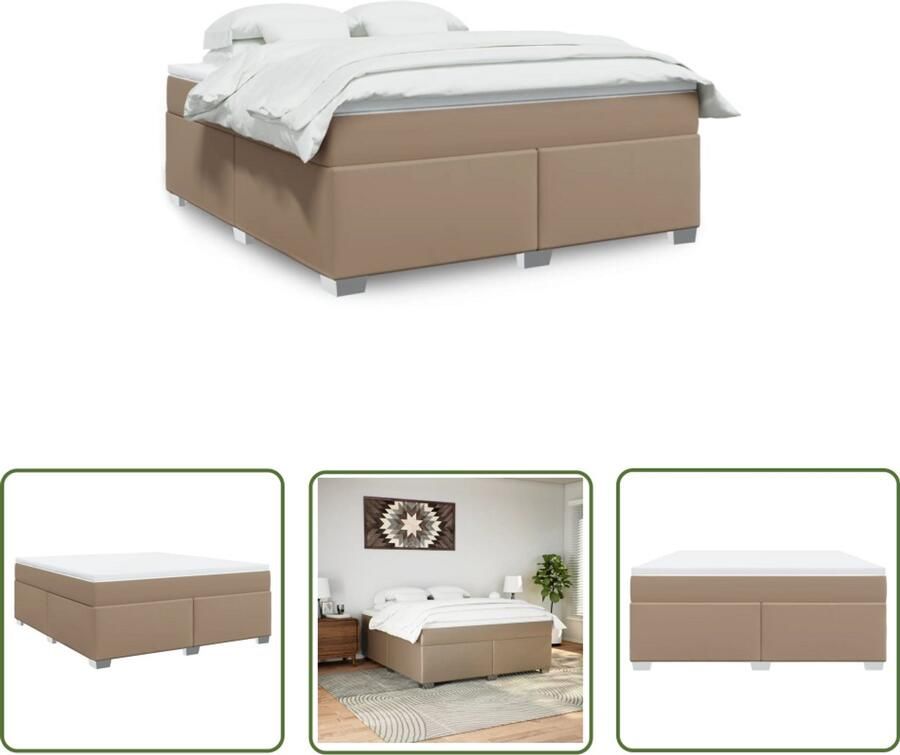VidaXL Slaapcomfort Boxspring met matras kunstleer cappuccinokleurig 180x200 cm Kunstleder Pocketvering Mattress Topper
