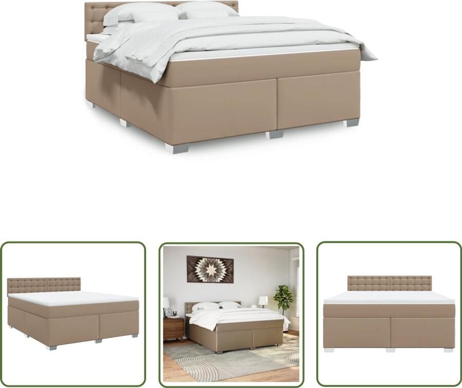 VidaXL Slaapcomfort Boxspring met matras kunstleer cappuccinokleurig 180x200 cm Matras Kapstok Bedroom Furniture