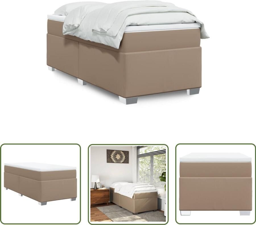 VidaXL Slaapcomfort Boxspring met matras kunstleer cappuccinokleurig 90x200 cm Kunstleder Pocketvering Mattress Topper