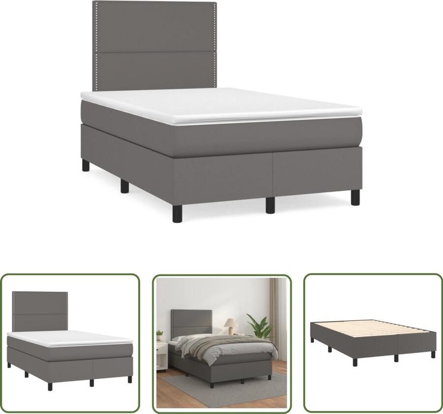 VidaXL Boxspring met matras kunstleer grijs 120x190 cm Boxspring Slaapcomfort Boxspringbed Kunstleder Bed Grijze Boxspring