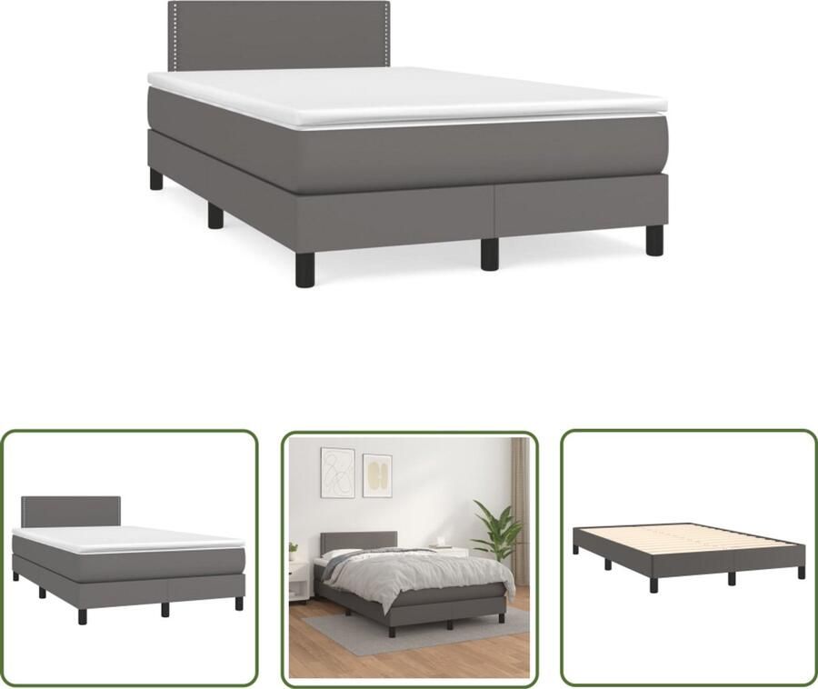 VidaXL Boxspring met matras kunstleer grijs 120x190 cm Boxspring Slaapcomfort Boxspringbed Kunstleder Bed Grijze Boxspring