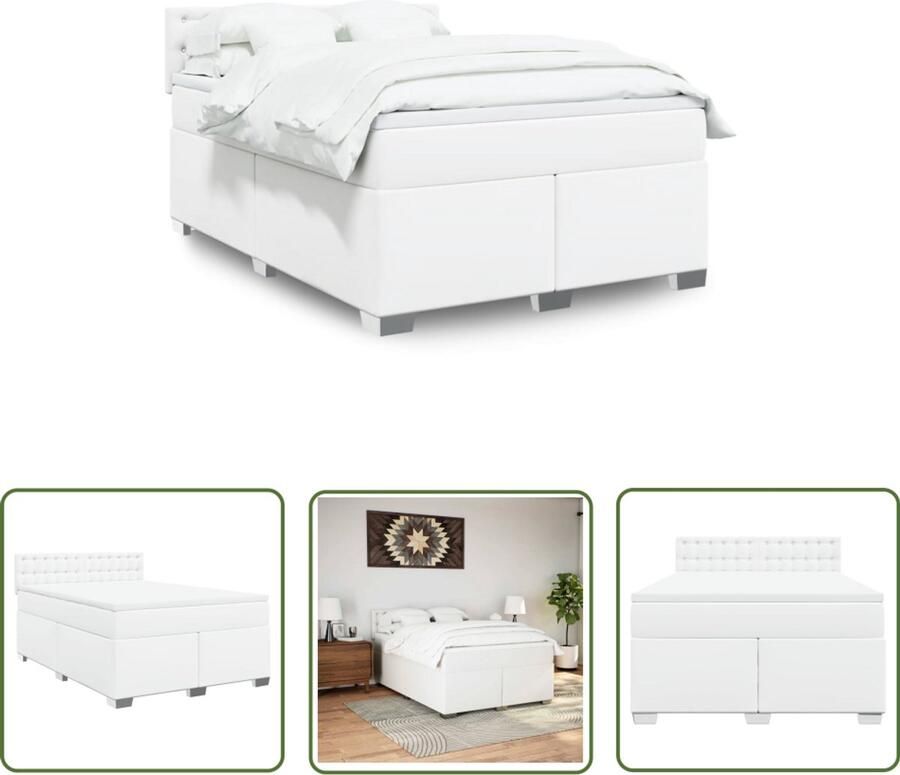 VidaXL Slaapcomfort Boxspring met matras kunstleer wit 140x190 cm Kunstleder Bed Wit Bed Hoofdboard