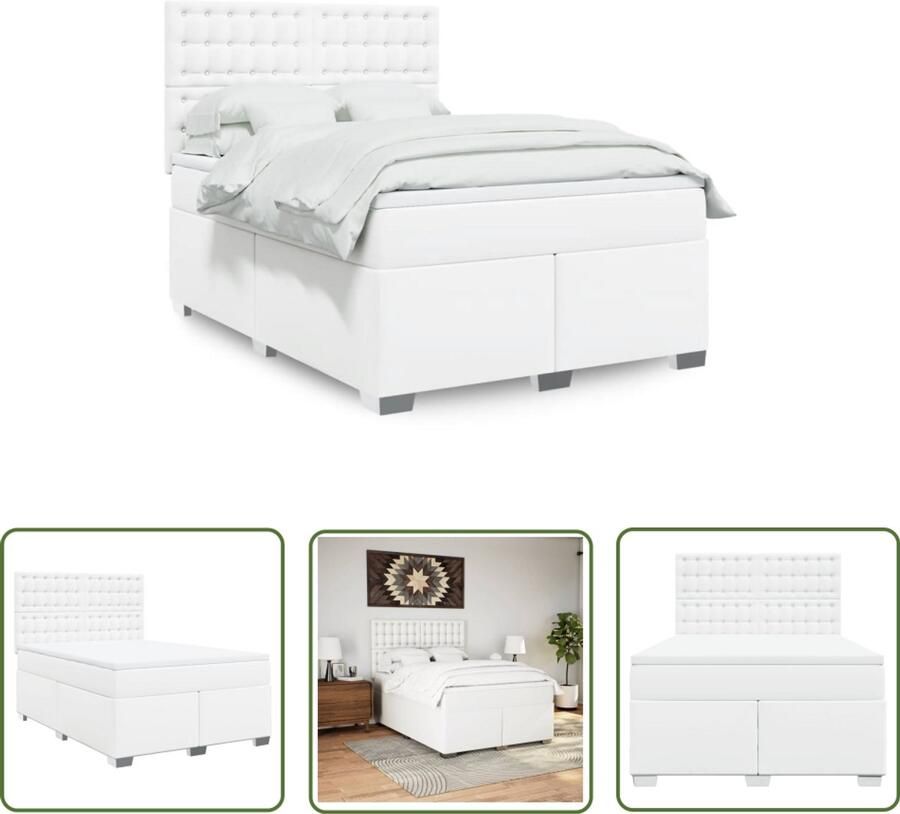 VidaXL Boxspring met matras kunstleer wit 140x190 cm Boxspring Slaapcomfort Kunstleder Pocketvering Hoofdbord