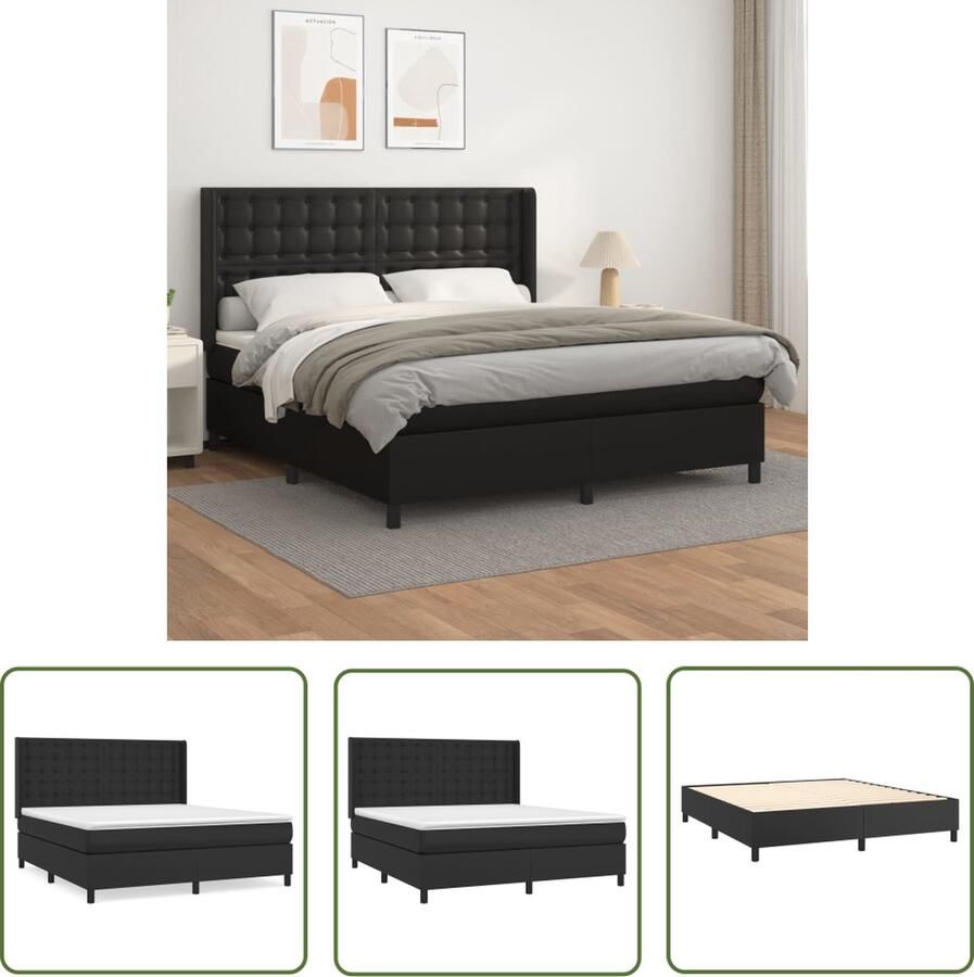 The Living Store Boxspring met matras kunstleer zwart 160x200 cm Boxspring Boxsprings Bed Slaapmeubel Boxspringbed Boxspring Bed Tweepersoonsbed Bed Met Matras Bedframe Ledikant Bed Met Hoofdbord