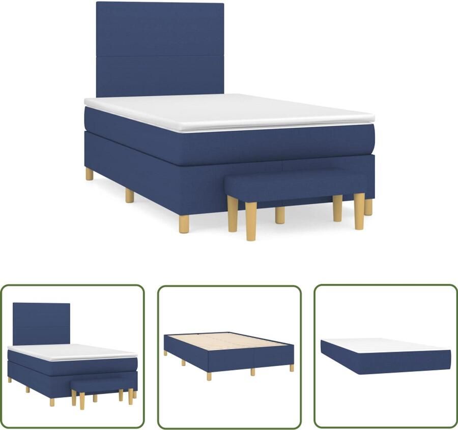 VidaXL Slaapcomfort Boxspring met matras stof blauw 120x190 cm Boxspringbed Tweepersoonsbed Blue Bedroom Furniture