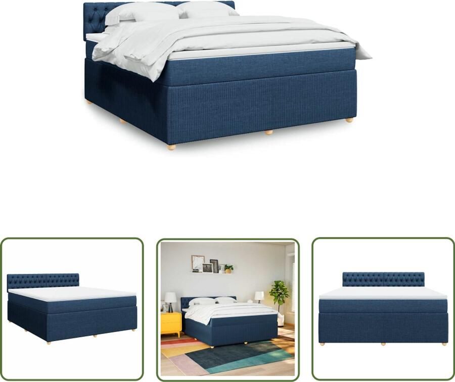 VidaXL Slaapcomfort Boxspring met matras stof blauw 180x200 cm Matras Bed Frame Bedroom Furniture