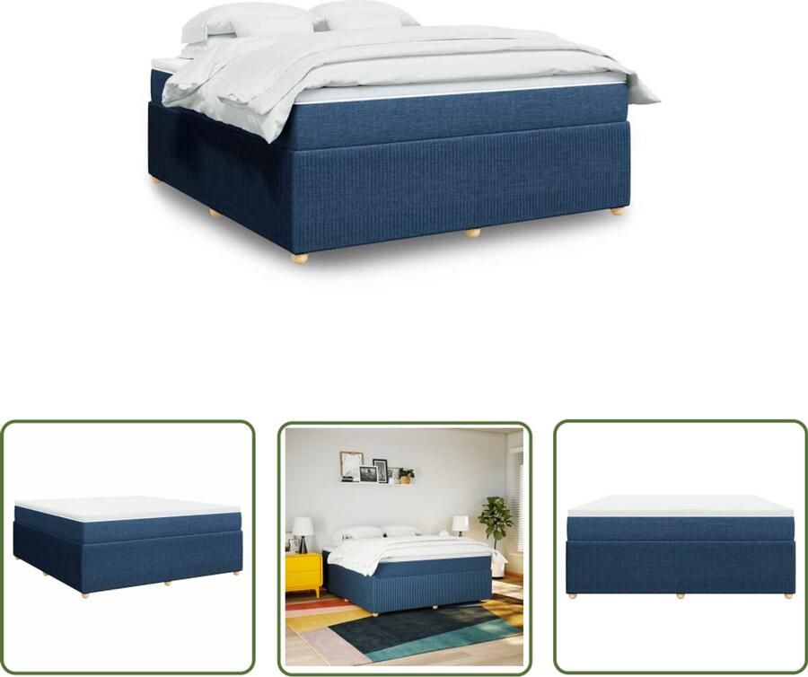 VidaXL Slaapcomfort Boxspring met matras stof blauw 180x200 cm Matras Bed Frame Pocketvering