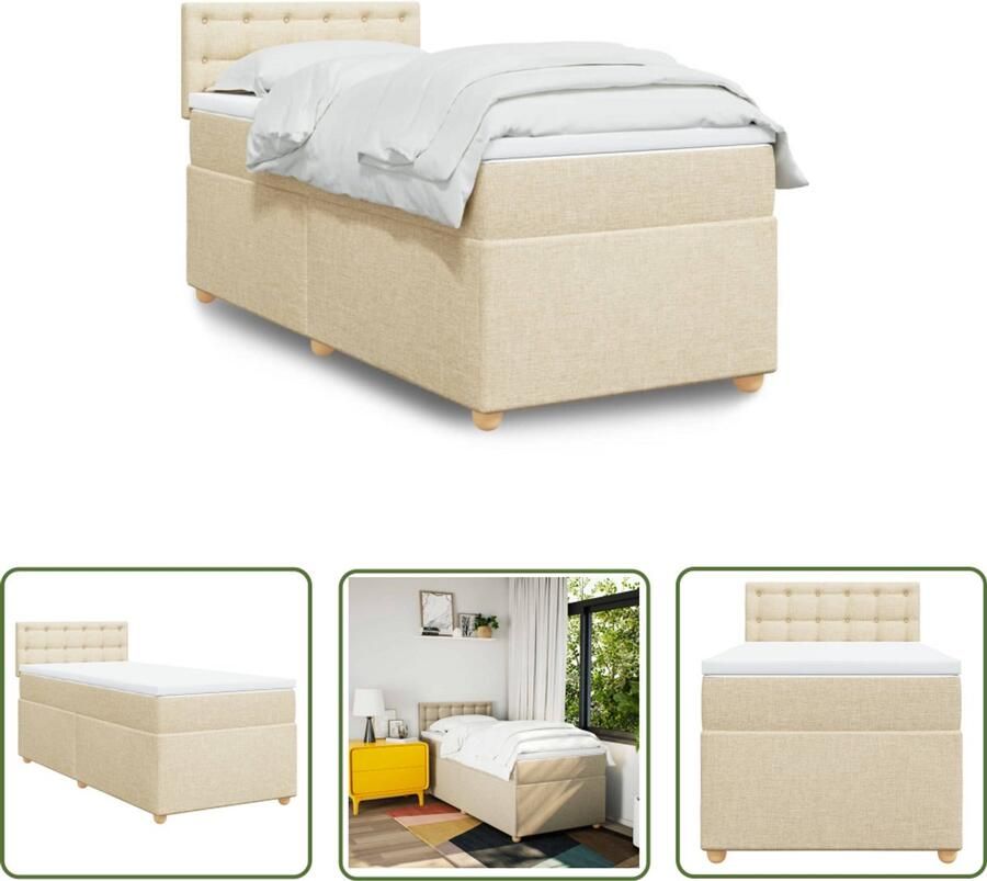 VidaXL Slaapcomfort Boxspring met matras stof crèmekleurig 100x200 cm Matras Creme Kleur Bedroom Furniture