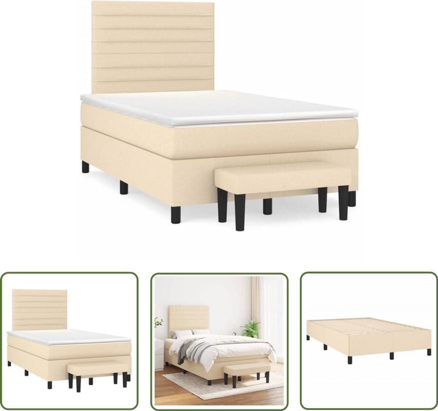 VidaXL Slaapcomfort Boxspring met matras stof crèmekleurig 120x190 cm Creme Kleurig Boxspringbed Matras