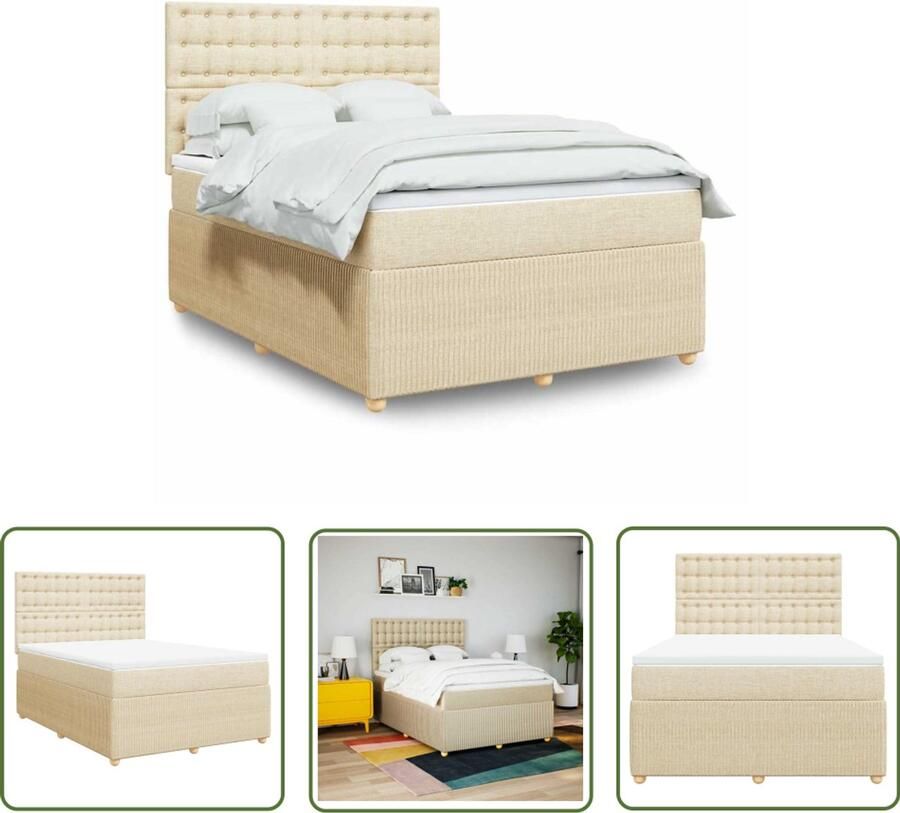 VidaXL Slaapcomfort Boxspring met matras stof crèmekleurig 140x200 cm Matras Bed Frame Bedroom Furniture