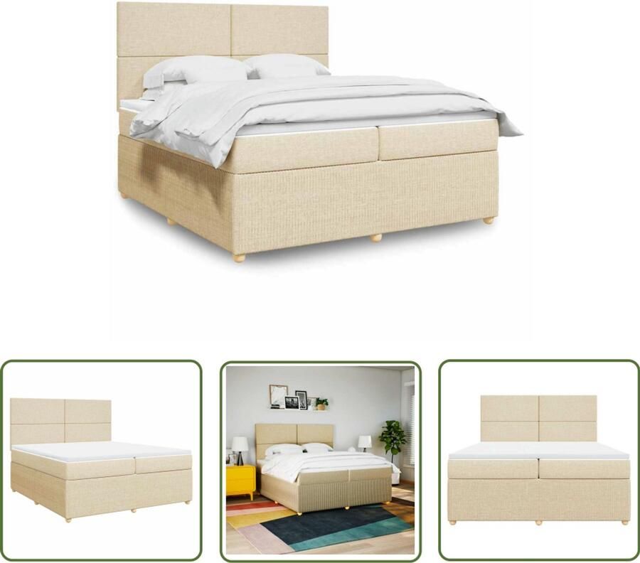 VidaXL Slaapcomfort Boxspring met matras stof crèmekleurig 200x200 cm Pocketvering Crèmekleurig Hoofdbord