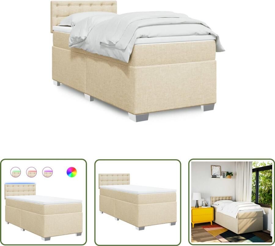 VidaXL Slaapcomfort Boxspring met matras stof crèmekleurig 80x200 cm Crème Kleurig Lederen Bed Pocketveringmatras