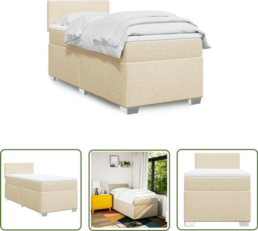 VidaXL Slaapcomfort Boxspring met matras stof crèmekleurig 90x190 cm Boxspringbed Creme Kleurig 90x190 Cm