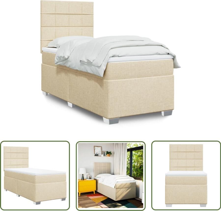VidaXL Slaapcomfort Boxspring met matras stof crèmekleurig 90x190 cm Crème Kleurig Eenpersoonsbed Pocketveringmatras