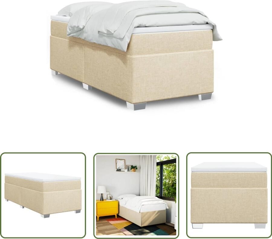 VidaXL Slaapcomfort Boxspring met matras stof crèmekleurig 90x190 cm Crèmekleurig Pocketveringmatras Stoffen Bed