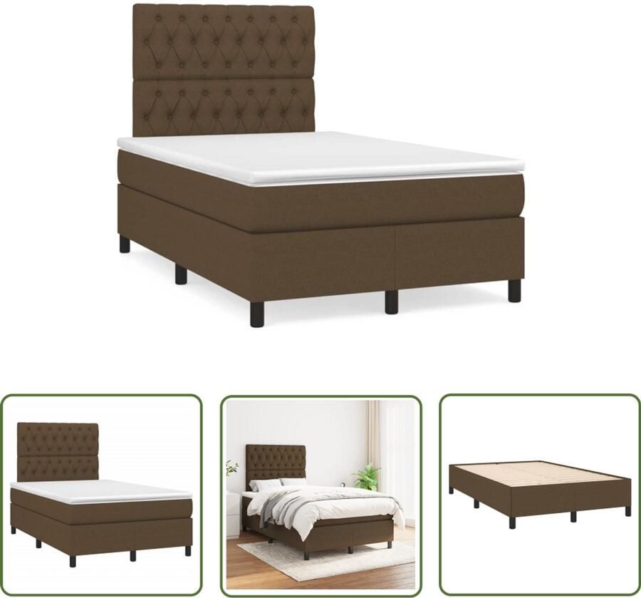 VidaXL Slaapcomfort Boxspring met matras stof donkerbruin 120x190 cm Boxspringbed Bruine Boxspring Tweepersoons Bed
