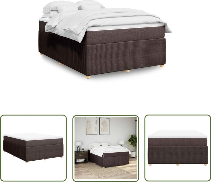 VidaXL Slaapcomfort Boxspring met matras stof donkerbruin 160x200 cm Matras Bed Frame Donkere Kleuren
