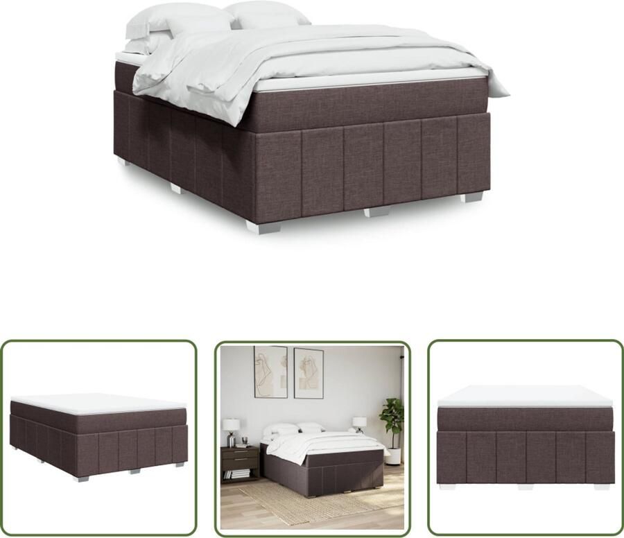 VidaXL Slaapcomfort Boxspring met matras stof donkerbruin 160x200 cm Matras Bed Frame Donkere Bruine Kleur