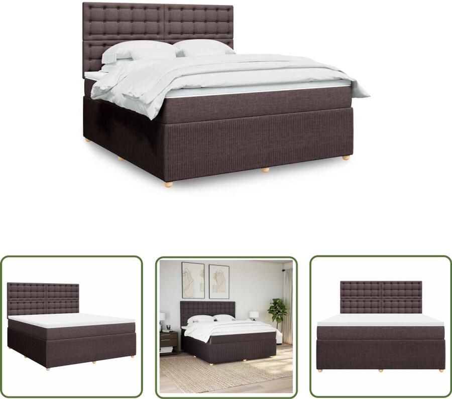 VidaXL Slaapcomfort Boxspring met matras stof donkerbruin 180x200 cm Matras Bedframe Dark Brown