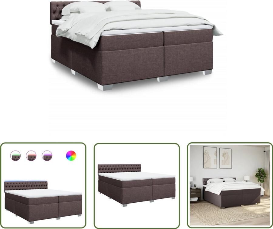VidaXL Slaapcomfort Boxspring met matras stof donkerbruin 200x200 cm Luxe Boxspring Bruine Boxspring Stoffen Boxspring