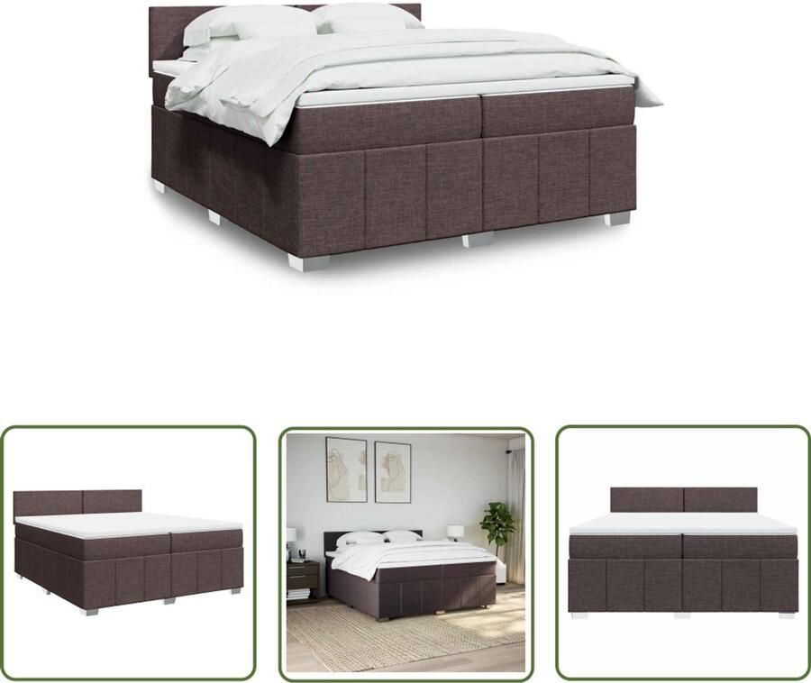 VidaXL Boxspring met matras stof donkerbruin 200x200 cm Boxspring Slaapcomfort Pocketveringmatras Hoofdbord Donkerbruin