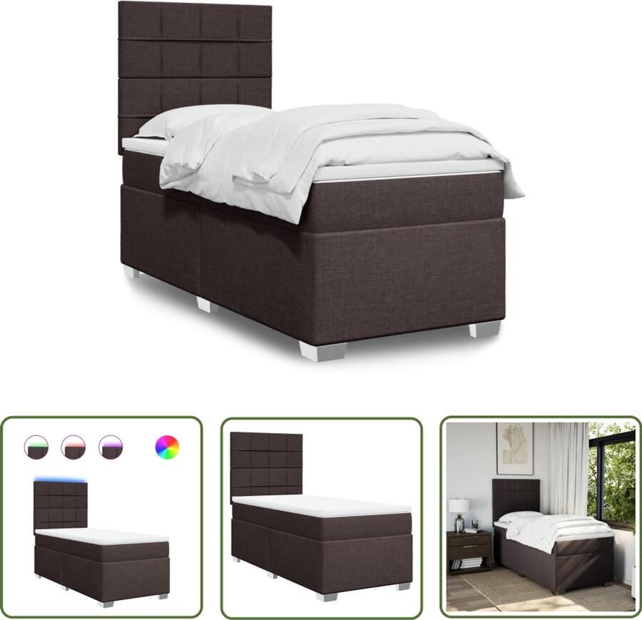 VidaXL Slaapcomfort Boxspring met matras stof donkerbruin 90x190 cm Lederlook Bruine Boxspring Tweepersoons Bed