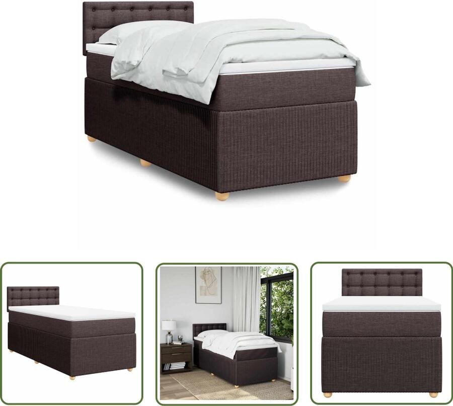 VidaXL Slaapcomfort Boxspring met matras stof donkerbruin 90x190 cm Matras Bed Frame Donkere Kleuren