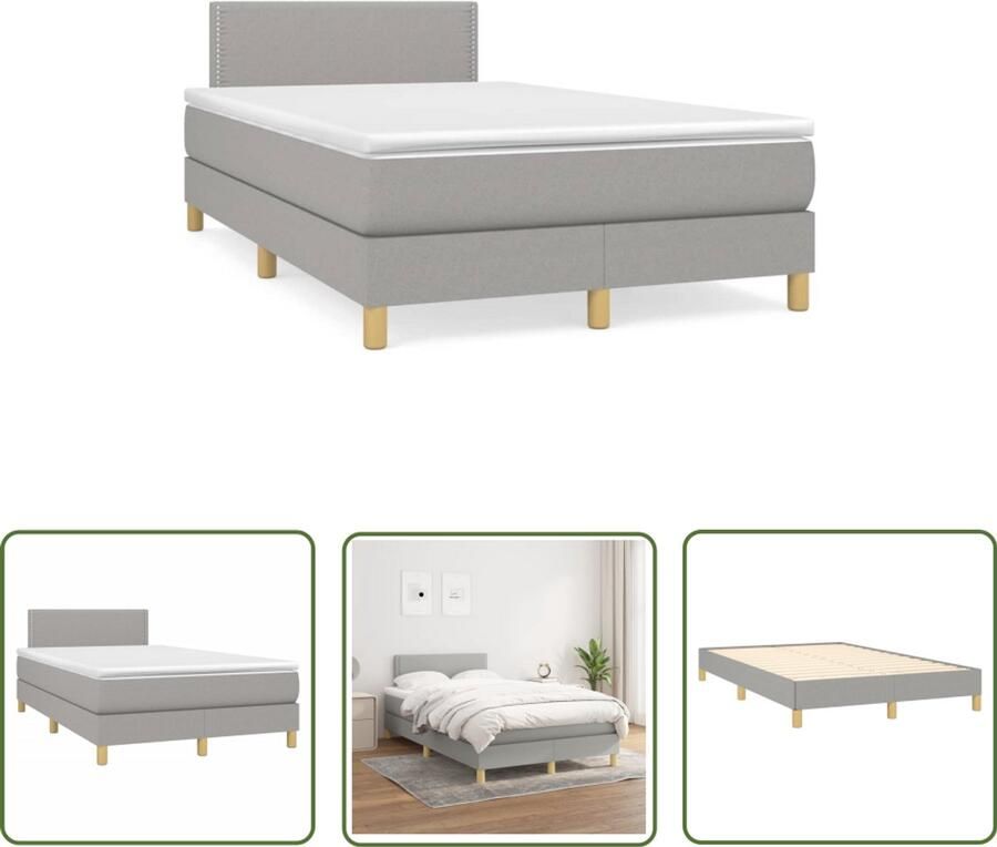VidaXL Slaapcomfort Boxspring met matras stof lichtgrijs 120x190 cm Comfortabel Bed Stof Bed Licht Grijs Bed