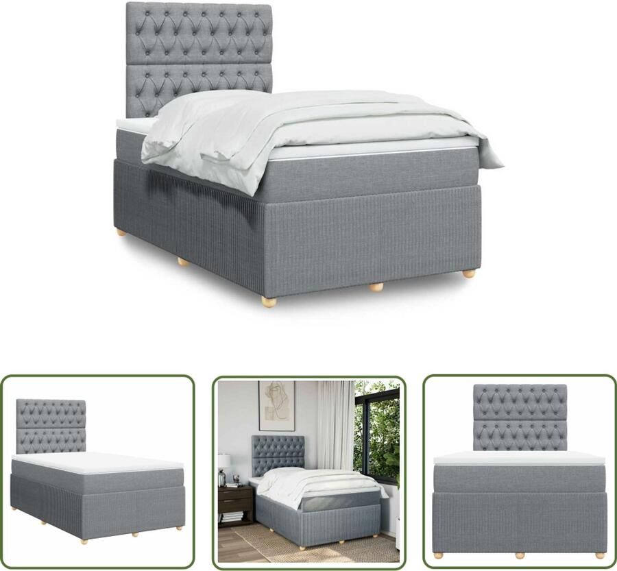 VidaXL Boxspring met matras stof lichtgrijs 120x190 cm Boxspring Slaapcomfort Matras Bed Frame Hoofdbord - Foto 2