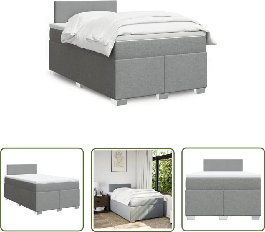 VidaXL Boxspring met matras stof lichtgrijs 120x200 cm Boxspring Slaapcomfort Matras Bed Frame Hoofdbord
