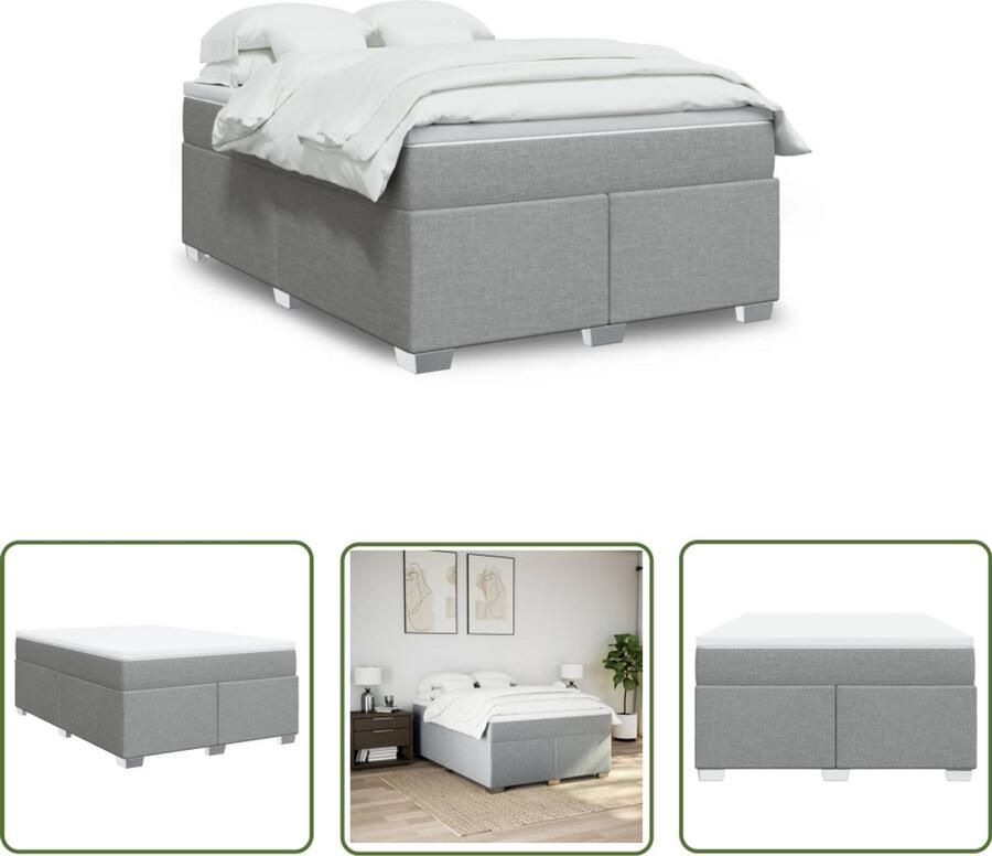 VidaXL Slaapcomfort Boxspring met matras stof lichtgrijs 140x200 cm Matras Bed Frame Nacht