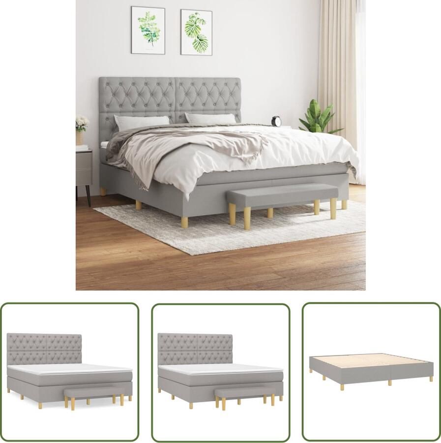 The Living Store Boxspringbed Pocketvering Lichtgrijs 203 x 160 x 118 128 cm Duurzaam materiaal Boxspring Slaapcomfort Pocketveermatras Licht Grijs Hoofdboard