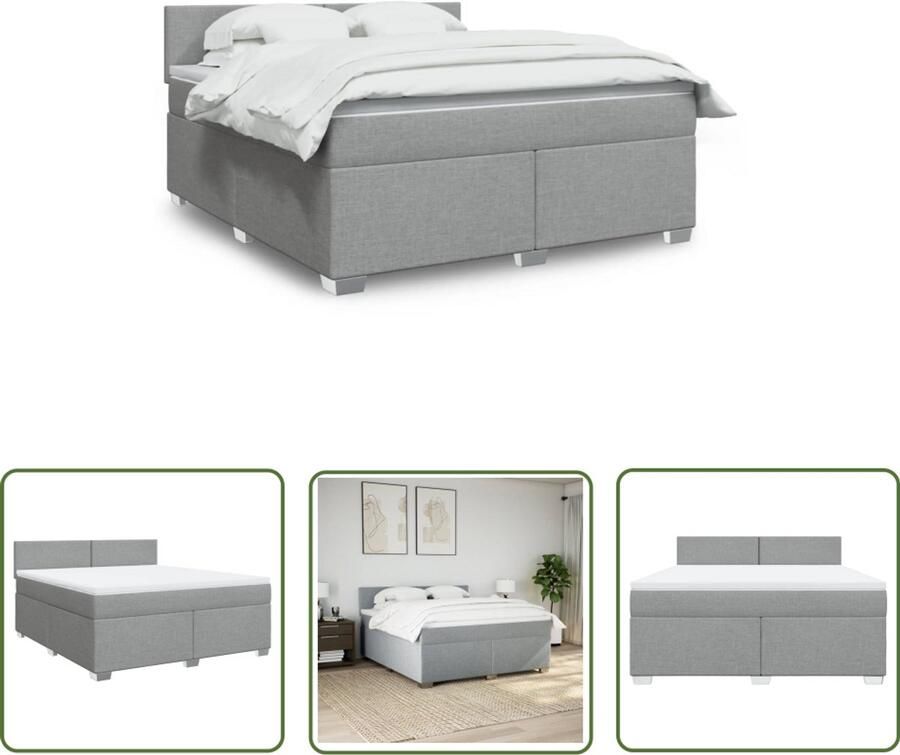 VidaXL Boxspring met matras stof lichtgrijs 180x200 cm Boxspring Slaapcomfort Matras Bed Frame Hoofdbord - Foto 2