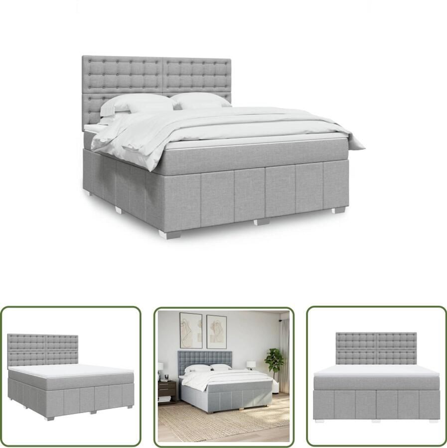 VidaXL Boxspring met matras stof lichtgrijs 180x200 cm Boxspring Slaapcomfort Matras Pocketvering Hoofdbord