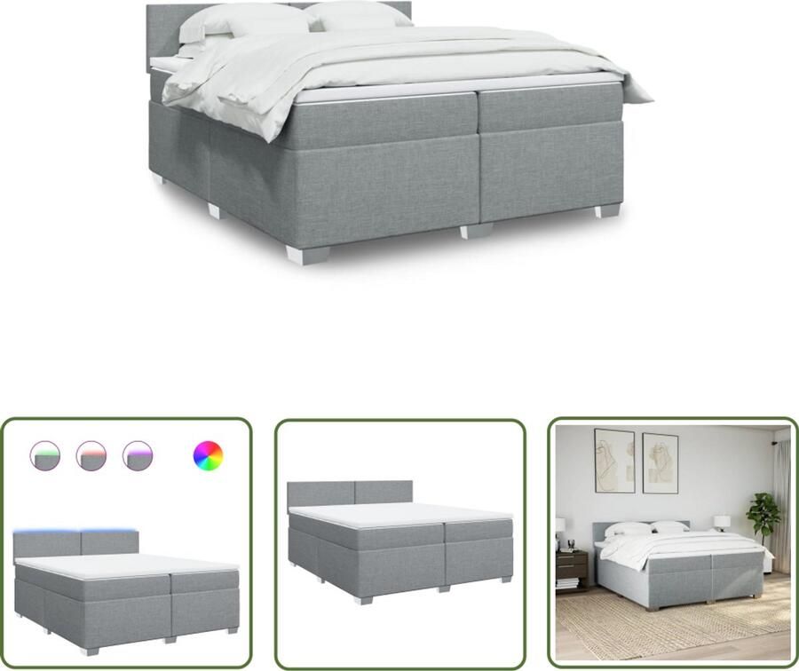 VidaXL Slaapcomfort Boxspring met matras stof lichtgrijs 200x200 cm Boxspringbed Led Verlichting Matras