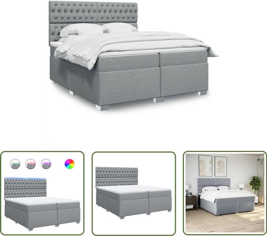 VidaXL Slaapcomfort Boxspring met matras stof lichtgrijs 200x200 cm Boxspringbed Tweepersoonsbed Grijs Bed