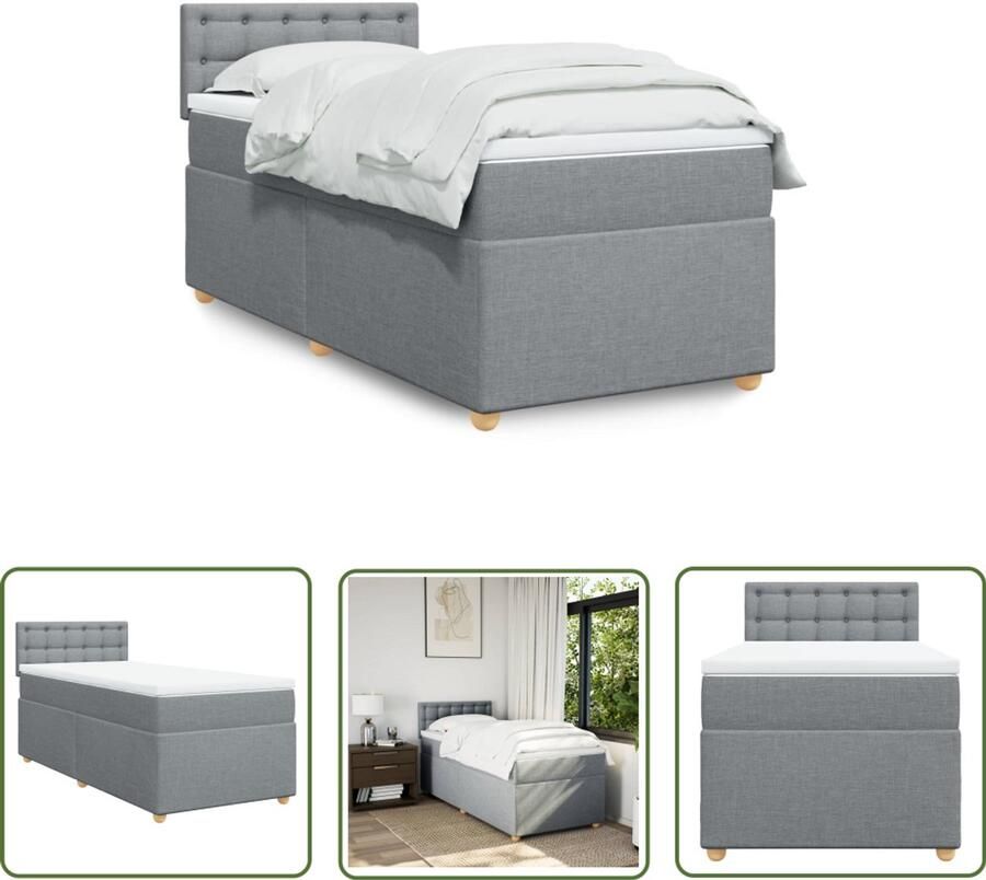 VidaXL Slaapcomfort Boxspring met matras stof lichtgrijs 80x200 cm Comfortabel Bed Licht Grijs Bed Stoffengedrukt Bed