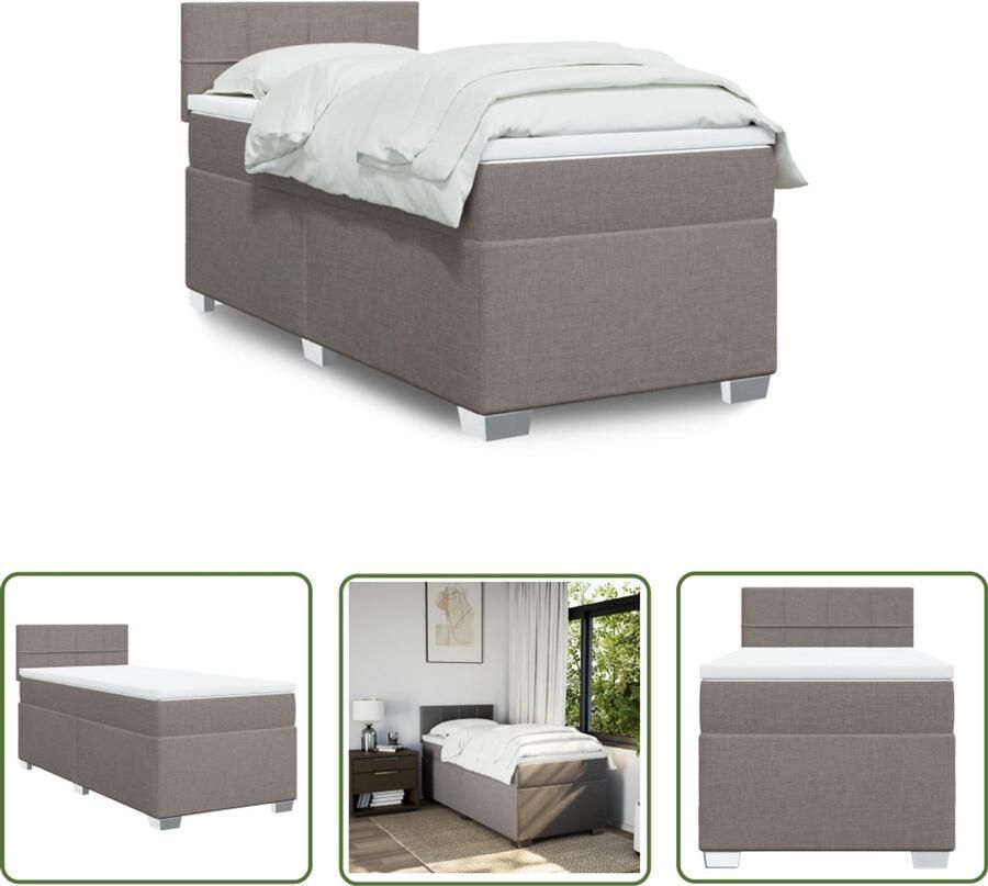 VidaXL Slaapcomfort Boxspring met matras stof taupe 100x200 cm Boxspringbed Taupecleur Tweepersoonsbed
