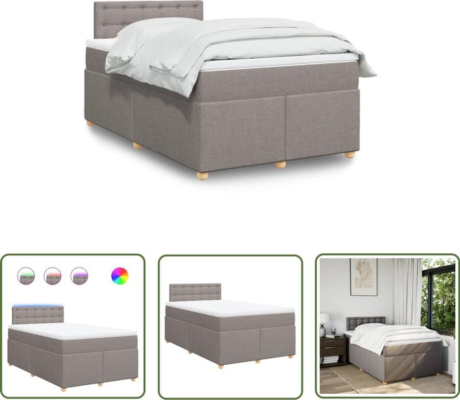 VidaXL Slaapcomfort Boxspring met matras stof taupe 120x190 cm Led Verlichting Matras Bedroom Furniture