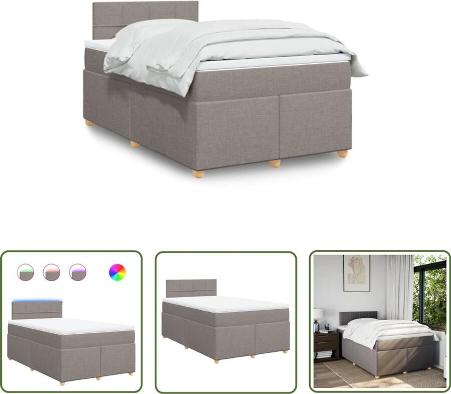 VidaXL Slaapcomfort Boxspring met matras stof taupe 120x200 cm Boxspringbed Led Verlichting Pocketveringmatras