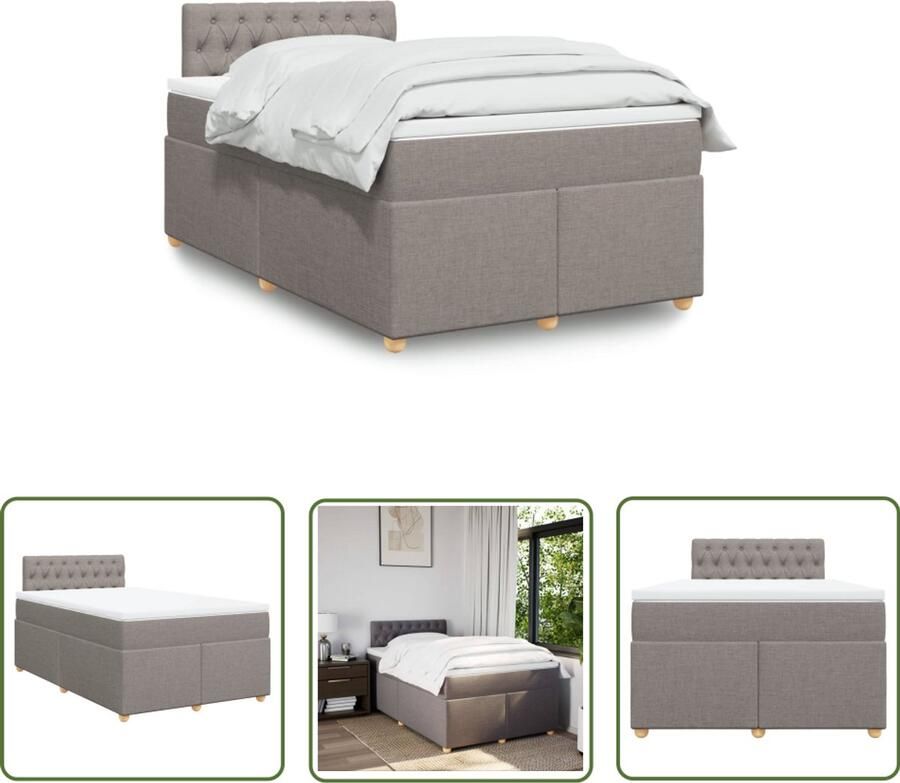 VidaXL Slaapcomfort Boxspring met matras stof taupe 120x200 cm Boxspringbed Matras Topper