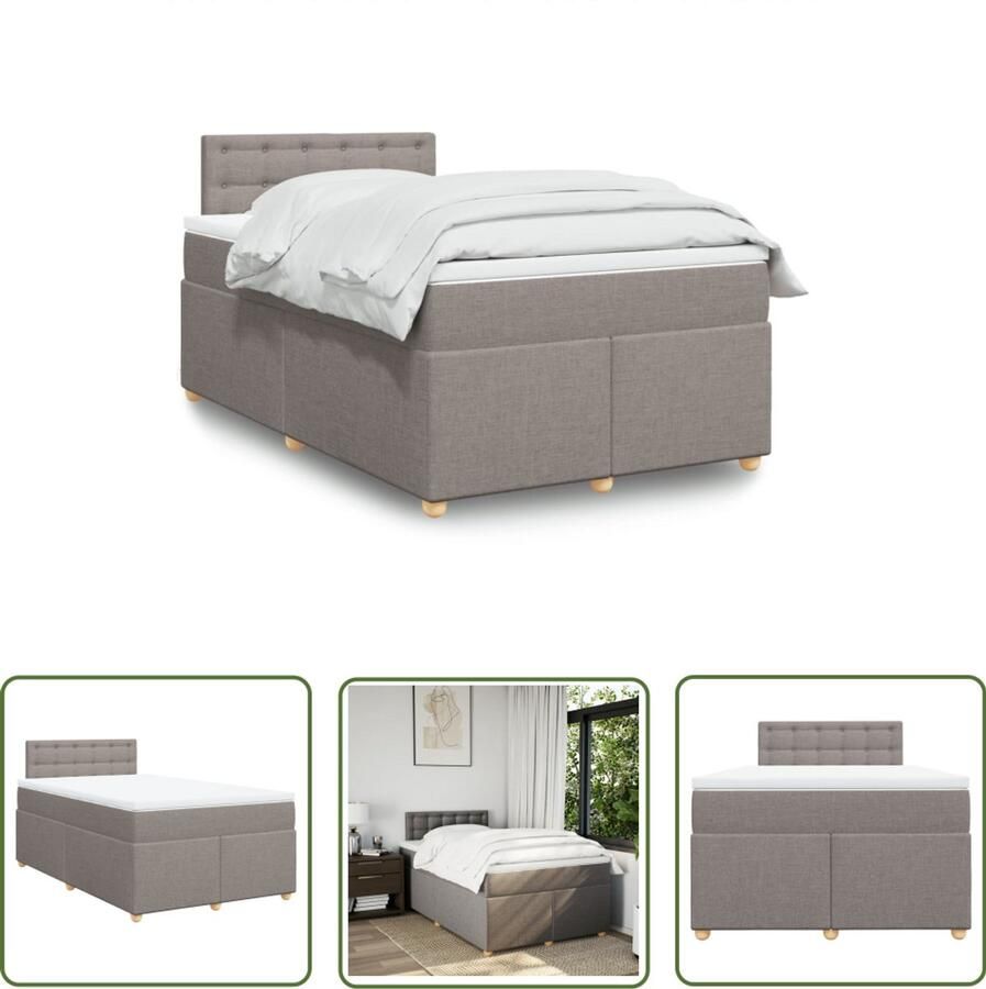 VidaXL Slaapcomfort Boxspring met matras stof taupe 120x200 cm Matras Bed Frame Bedroom Furniture