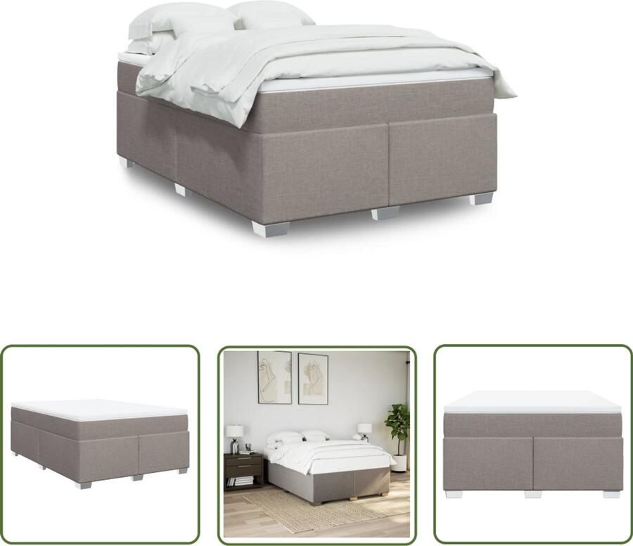 VidaXL Slaapcomfort Boxspring met matras stof taupe 160x200 cm Matras Bed Frame Bedroom Furniture