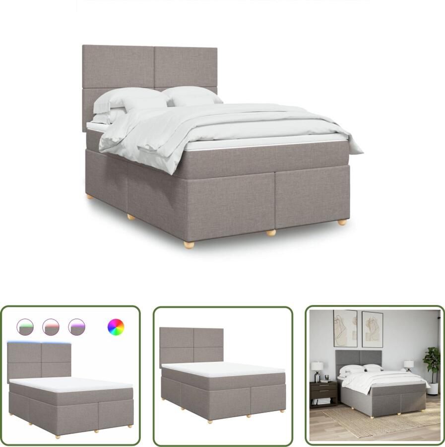 VidaXL Boxspring met matras stof taupe 160x200 cm Boxspring Slaapcomfort Matras Led Verlichting Hoofdbord - Foto 2